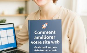 Femme tenant un guide pratique pour améliorer son site web destiné aux débutants et experts